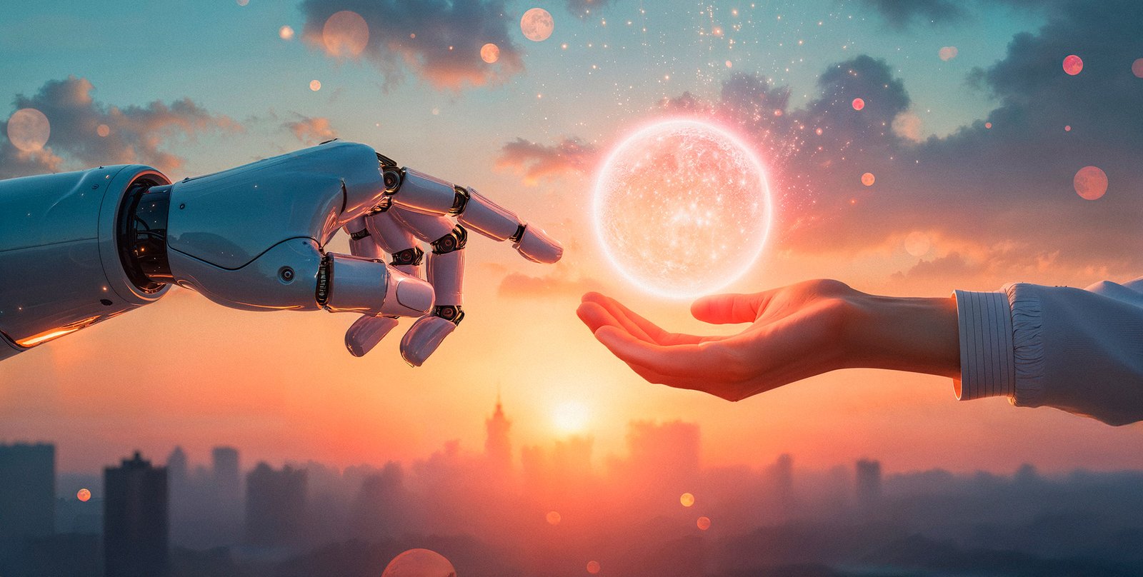 robot-human-hands-interacting AI